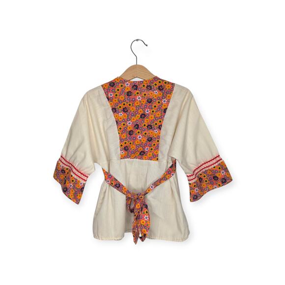 60s 70s Boho Tie-back Peasant Tunic ~ Girls Size 8 ~ Groovy print - Picture 2 of 7
